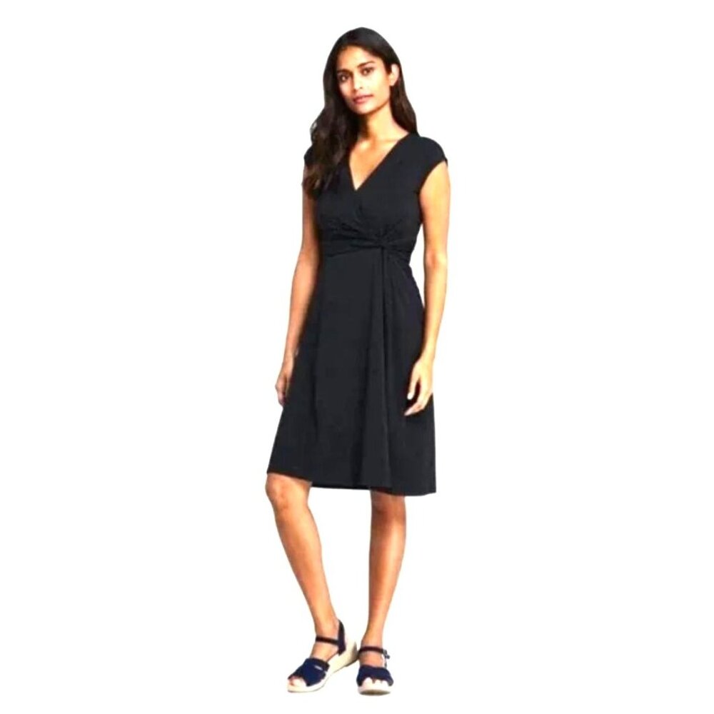 Lands' End Black Twist Dress Size Large 14-16 Soft Knit‎ Casual Timeless Summer